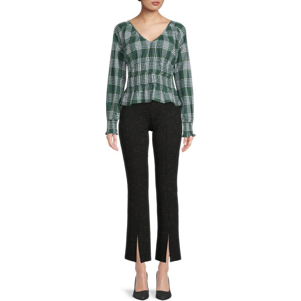 Kendall + Kylie Juniors Plaid Smocked Waist V Neck Top